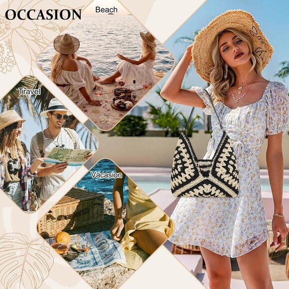 Straw Hobo Beach Bag Women Summer Woven Tote Foldable Travel Shoulder main image 5